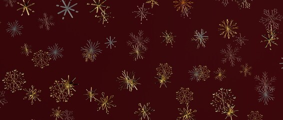 Christmas background with gold and silver snowflakes on a red background, a perfect festive design for winter
