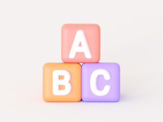 3D alphabet blocks with letters A, B, and C in pastel colors. Perfect for preschool education, early learning materials, literacy development, children’s content, classroom graphics and posters © Kari_designer