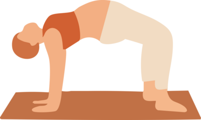 A pregnant woman performs a supported backbend on a yoga mat, lifting her hips and balancing on her hands and feet in a strength-building pose.