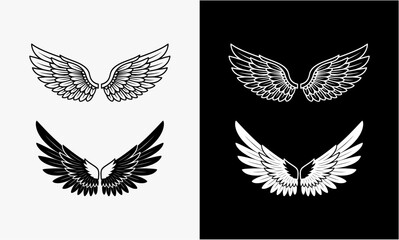 Elegant monochrome wing emblem illustration design