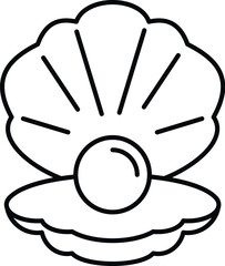 Fototapeta premium Pearl resting in an open seashell as a simple line art icon