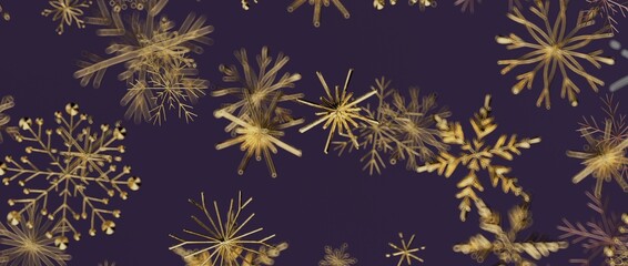 Abstract gold snowflakes on a purple background. Ideal for Christmas designs, winter backgrounds, festive mate