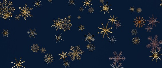 Abstract golden snowflakes on a dark blue background perfect for winter holiday greeting cards and...