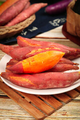 Delicious Fresh Baked Sweet Potatoes with Orange Flesh Indoor Studio Shot