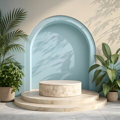 Luxury Marble Podium with Soft Studio Glow
