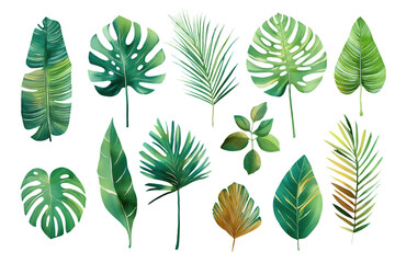 Fototapeta premium Lush Hand Drawn Watercolor Green Tropical Palm Leaves on Dark Background