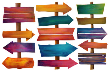 Obraz premium Colorful Wooden Signposts Set Hand Drawn Watercolor Flowers Illustration