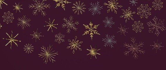 Stunning winter snowflake pattern design with gold and silver details on a deep burgundy backdrop. Perfect for