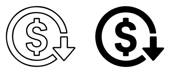 cost reduction dollar decrease icon vector