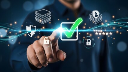 Cyber security concept user interacts with digital interface