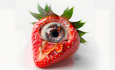 Surreal strawberry with human eye concept