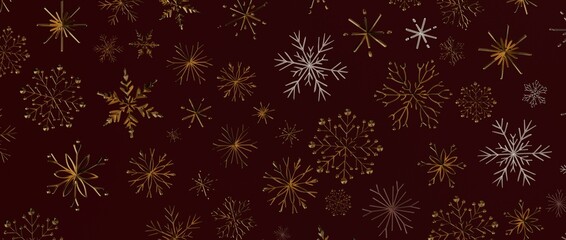Christmas background with golden and silver snowflakes on a rich burgundy background, perfect for...