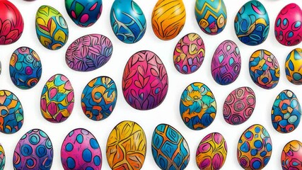 Easter eggs with colorful and unique hand drawn designs fill the frame with fun and springtime vibes