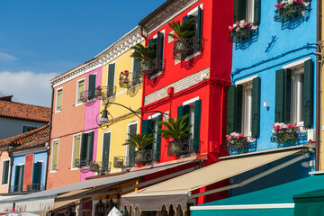 The bright coloured houses of Burano Venice Italy