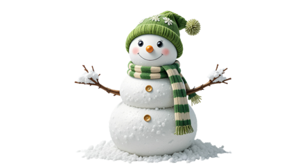Cheerful Snowman Illustration with Scarf and Hat on transparent Background