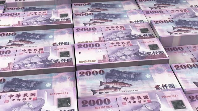 Taiwan 2000 New Taiwan Dollar Banknote Horizontal 3D Animation ? Realistic Currency Motion, Finance, Economy, Banking, Business Growth and Money Flow Visualization