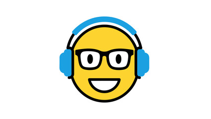 Funny cartoon vector illustration of an abstract egg-shaped face wearing glasses and headphones with a smiling character design