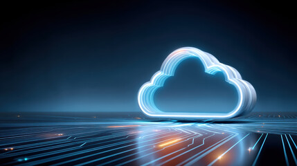 Neon cloud on circuit board illustrating data security and cloud computing protection