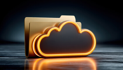 Cloud storage concept folder glowing with data security and modern network backup