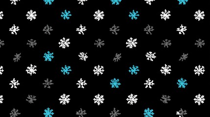 Artistic black background with scattered stylized snowflakes in white, gray, and turquoise
