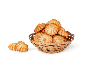 Basket of cookies isolated on a white background, contour