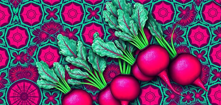 Intricate geometric beetroot patterns in vibrant colors,  colorful,  organic