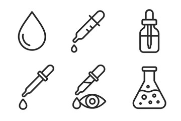 Minimalist set of scientific lab icons with pipettes and droplets