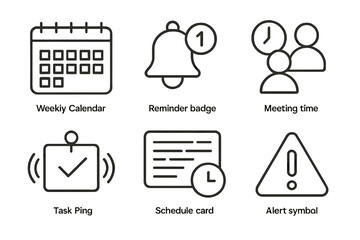 Icon set: calendar, reminder, meeting, task, schedule, alert