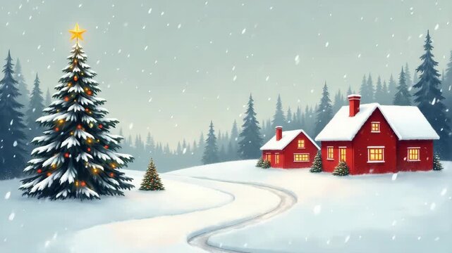 winter landscape with houses and trees