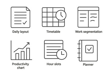 Daily layout and productivity chart with timetable and planner icons