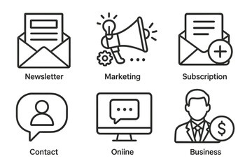 Fototapeta premium Newsletter, marketing, subscription icons for online business communication