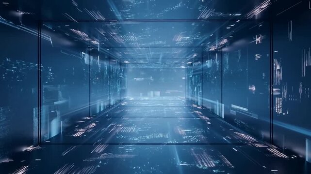Digital data tunnel cyberspace corridor futuristic technology background abstract matrix flow virtual reality environment deep learning network visualization