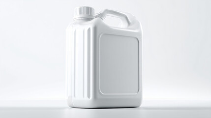 White plastic jerrycan with blank label isolated on white background