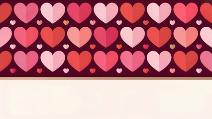 Pattern of multiple heart illustrations in pink and red tones arranged in a seamless romantic background