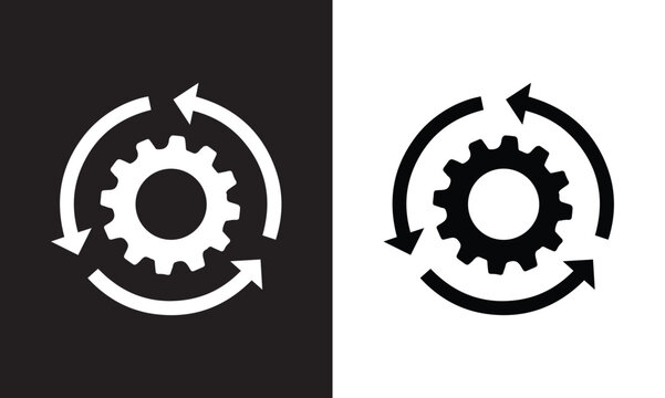 Moving gears with circular arrows. Mechanism. Industrial cycle concept. Rotating gear wheel or gear icon. Moving cogs with circular arrows. vector illustration eps file. 