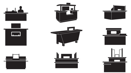 Minimal Bank Teller Counter Silhouette for Customer Service Branch Banking and Counter Transactions