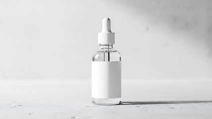 Clear glass dropper bottle with white label and cap