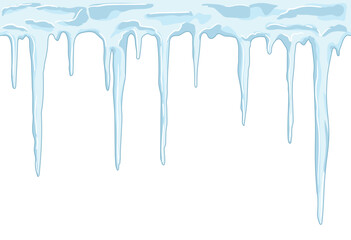 Seamless icicle texture on white background. Tilling icicle horizontal, width or x. Repeating winter background texture, Christmas card or ice cream concept.