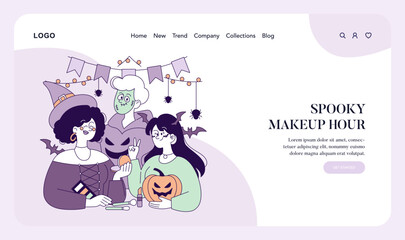 Halloween Makeup Party Vector Illustration Featuring Friends