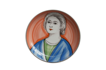 Hand-painted Plate with Portrait of Woman on Black