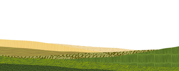 Naklejka premium Agriculture collage texture background with layout and patterns. Japanese field collage with agriculture texture and green plantation pattern for abstract farm background. Eco friendly banner.