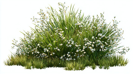 Fototapeta premium A vibrant cluster of green grass and small white flowers. A symbol of nature's beauty 