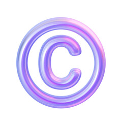 Glossy holographic 3D copyright icon in soft purple and blue tones. Suitable for branding, intellectual property themes, legal design, digital content protection