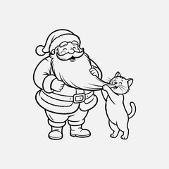 Playful Cat Tugging Santa’s Beard Santa with kitty clipart