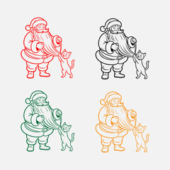 Playful Cat Tugging Santa’s Beard Coloring SVG