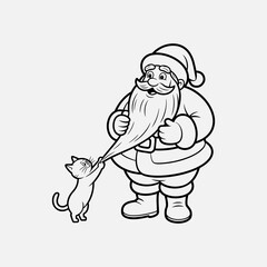 Playful Cat Tugging Santa’s Beard
