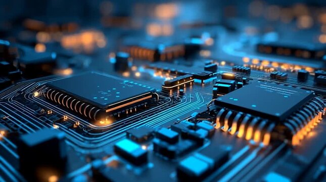 futuristic supercomputer cpu blueprint, high-tech circuit board energy core, blue glowing cyber architecture