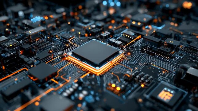 futuristic supercomputer cpu blueprint, high-tech circuit board energy core, blue glowing cyber architecture