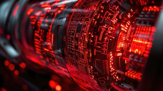 Video A close-up view of a computer screen with bright red lights, useful for  technology and innovation concepts