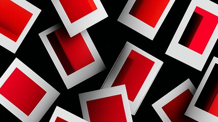 Abstract composition of overlapping photo frames with vibrant red backgrounds, creating a dynamic visual effect, ideal for creative projects and artistic presentations